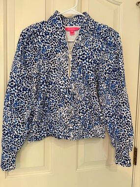 Like New XXS Lilly Pulitzer Blue Leopard Half-Zip Pullover